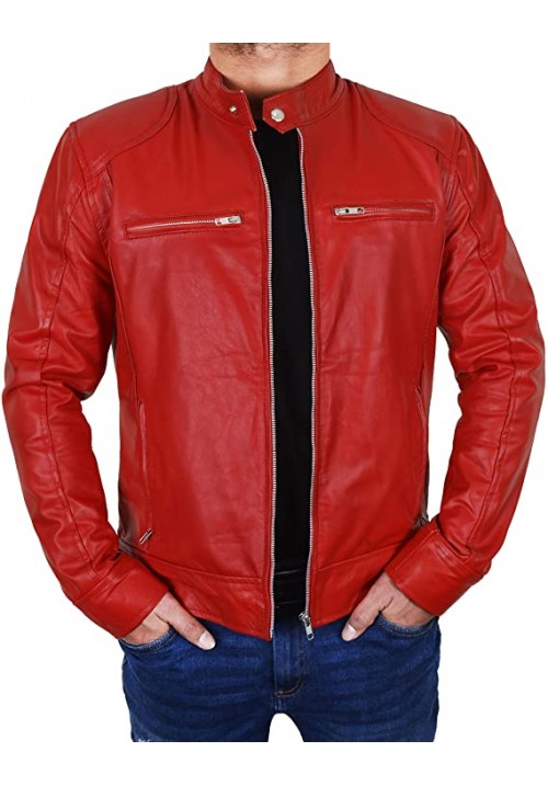 Red Cafe Racer Jacket - Red Leather Jacket Mens